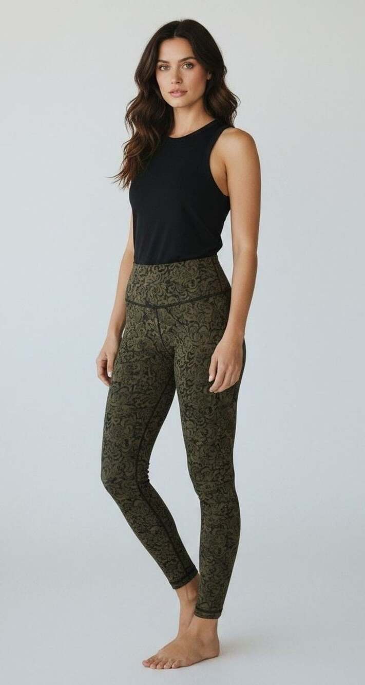 Lululemon Wunder Under Pant Hi-Rise Pencil Lace Brave Olive Black Size 2